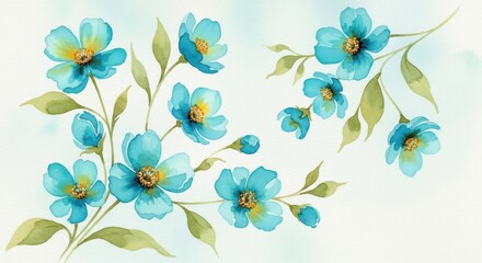 Delicate blue flowers on green leaves