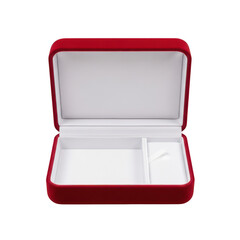 Elegant red velvet jewelry box with compartments isolated on transparent background