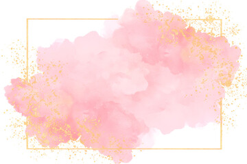 Fototapeta premium Chic Pink Watercolor Splash in a Gold Geometric Frame