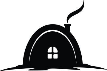 Silhouette of a melting house with chimney and smoke illustration vector