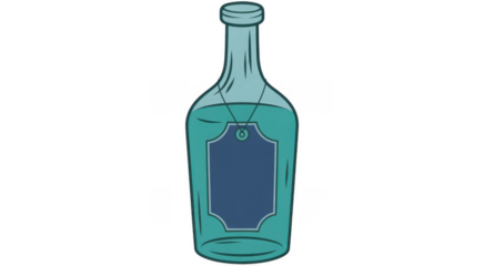 Teal bottle with blue label isolated on a transparent background