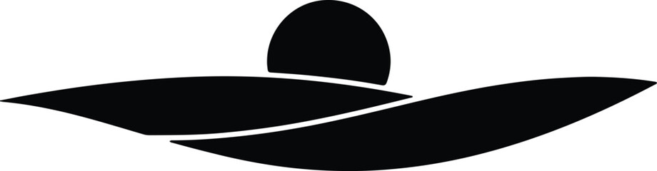 Silhouette of a wide brim hat with a sun behind it illustration vector