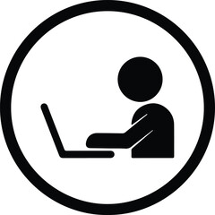 Silhouette of person working on laptop computer inside a circle illustration vector