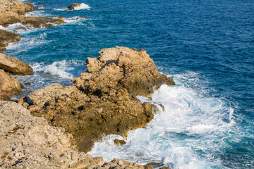 Turkey seaside picturesque landscape with blue water bays, mountains and forest. Turkish nature at the seaside along the Likya yolu Lycian way hiking trail landscape by the sea and beautiful bay