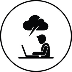 Silhouette of person working on laptop under stormy cloud with lightning illustration vector