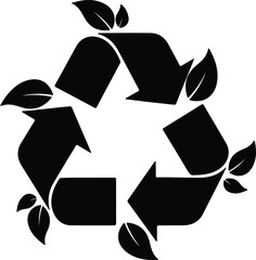 Silhouette recycling symbol with green leaves for eco friendly concept illustration vector