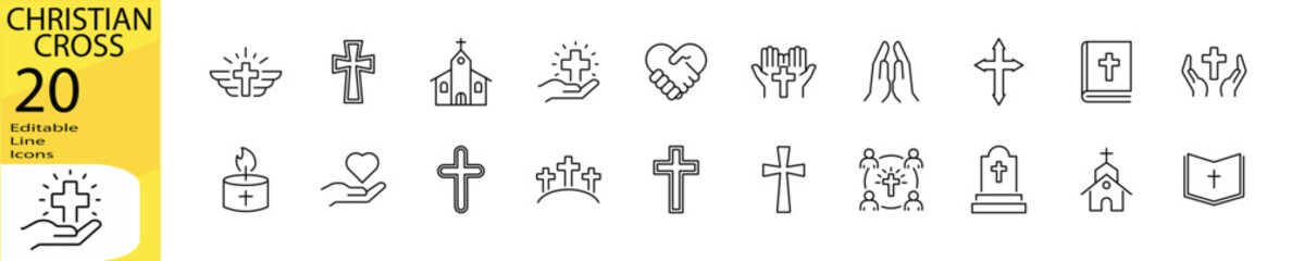 CHRISTIAN CROSS Speak icon set. Editable stroke.	
