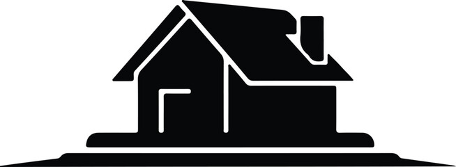 Silhouette simple house with chimney on rectangular base illustration vector