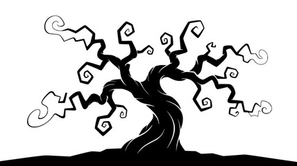Black Silhouette Tree Illustration isolated PNG with Transparent Background