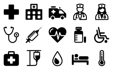 Set of 16 Medical Icons Vector isolated PNG with Transparent Background
