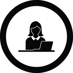 Silhouette woman working on laptop inside circle illustration vector