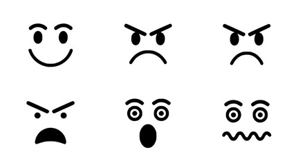 Set of 6 emoticon faces icons vector isolated PNG with Transparent Background