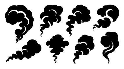 Set of 8 Smoke Silhouettes Vector Illustrations isolated PNG with Transparent Background