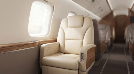 Luxury Private Jet Cabin Interior with Cream Leather Seat Photo