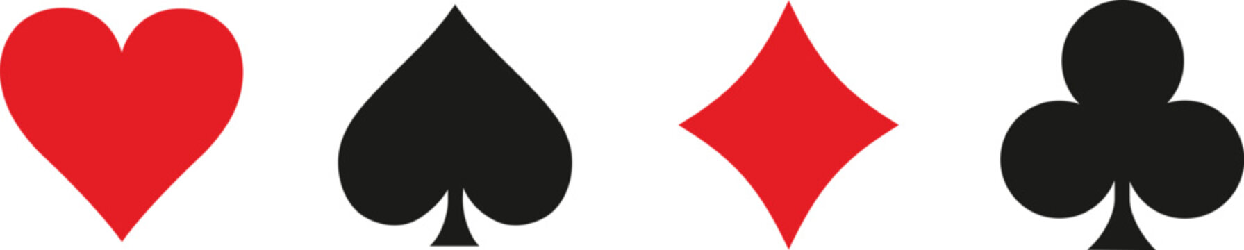 suite deck playing card on transparent background. Four playing card suits icons set. Suit deck of playing cards on Vector icon . Cards symbols. Diamonds, hearts, clubs, spades symbol or sign set eps