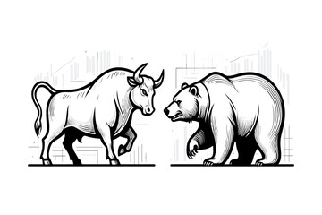 Obraz premium Bull and bear market struggle against a backdrop of fluctuating stock market trends