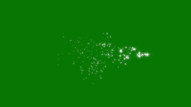 Twinkling glowing stars with sparkling glitter line animation. Stars shine effect, 2D shimmering doodle star, fairy dust motion, glitter stars line FX animation on green screen, 4K animation