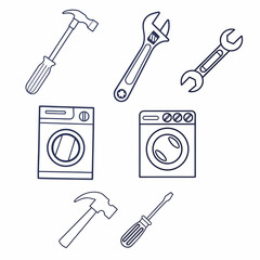 Line Drawing Tools and Washing Machines Illustration