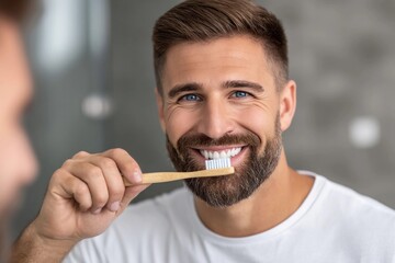 Man brushing teeth during morning routine