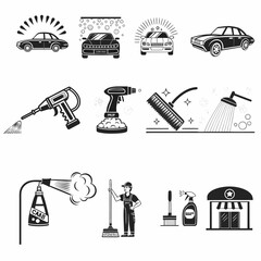 Black and White Car Wash and Maintenance Icons