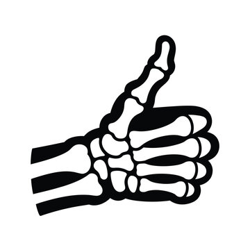 A skeletal hand giving a thumbs up gesture in black and white