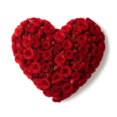 A heart-shaped arrangement made from vibrant red roses