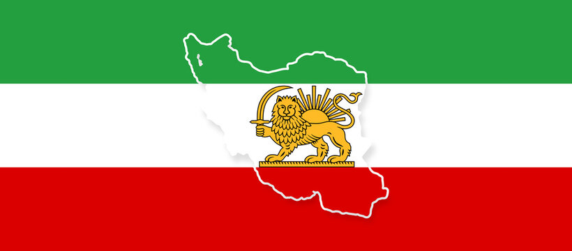 extended background of Iranian Lion and Sun flag of Iran, simplified shape of the map, smooth rounded-corners