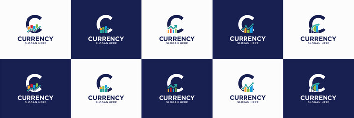 set of letter C financial business logo. useable for accounting, investment, marketing, wealth management identity icon.