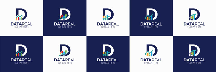 set of wealth management logo. letter D with data statistic shape. useable for accounting, investment, marketing, wealth management identity icon.