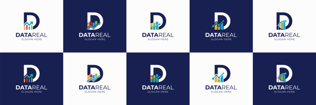 set of wealth management logo. letter D with data statistic shape. useable for accounting, investment, marketing, wealth management identity icon.