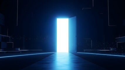 Bright futuristic portal with glowing light effect and digital cityscape background isolated on transparent background