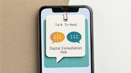 Phone screen displaying digital consultation hub with chat bubbles