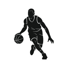 Basketball Player Silhouette Illustration of Male Athlete Dribbling Ball Action Vector
