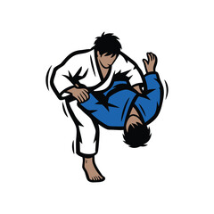 Judo Martial Arts Athletes Illustration of Ippon Seoi Nage Shoulder Throw Technique Vector
