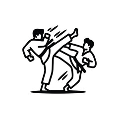 Professional Karate and Taekwondo Sparring Athletes High Kick Vector Illustration