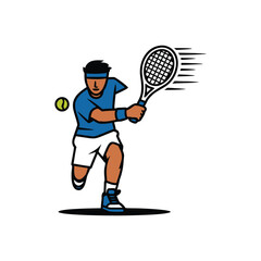 Professional Male Tennis Player Hitting Ball with Racket, Action Sports Athlete Character Vector Illustration