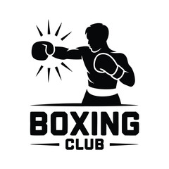 Boxing club logo, with silhouette of a boxer throwing a punch
