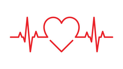 Red heartbeat rhythm line with heart shape vector illustration icon isolated on white background