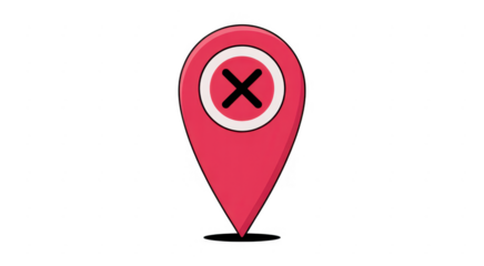 Red Map Pin with X isolated location marker isolated on a transparent background