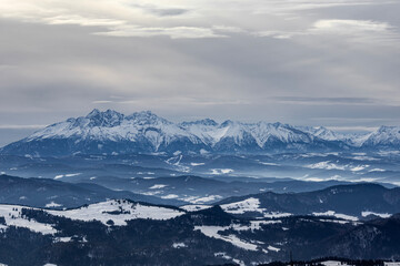 Fototapeta premium View of the snow-covered Tatras in Poland