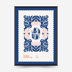 Obraz premium Merry Christmas and Happy New Year vertical flyer or poster template. Modern trendy Matisse minimal style. Hand drawn design for wallpaper, wall decor, print, postcard, cover, template, banner.