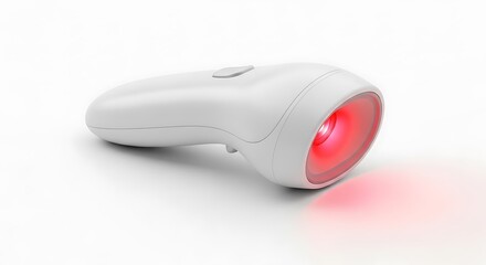 White handheld device emitting a bright red light on a clean white background with subtle shadow white device