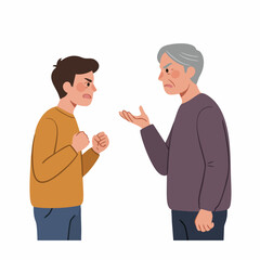 Fototapeta premium Illustration of Angry Teenager Arguing with Senior Man Family Conflict