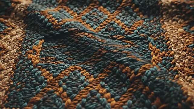 Woven carpet or textile pattern closeup, cozy texture background