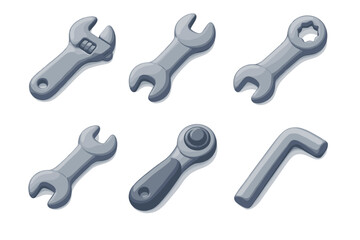 Naklejka premium Collection of various metal wrenches and tools on a white background