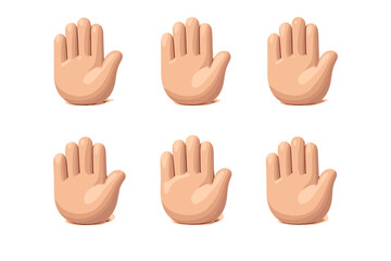 Obraz premium Collection of six cartoon hands with open palms raised in a stop gesture