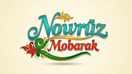 Nowruz Mobarak Celebration Text with Floral Design