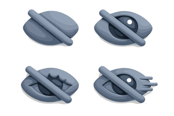 Set of four stylized eye icons with a bar across them, representing privacy or censorship