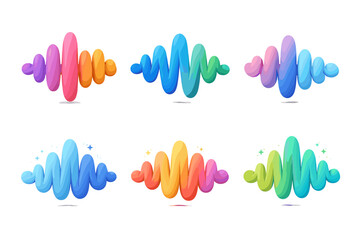 Collection of colorful sound wave icons with a playful, cartoonish style