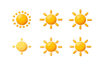 Collection of stylized sun icons with varying ray designs and brightness levels